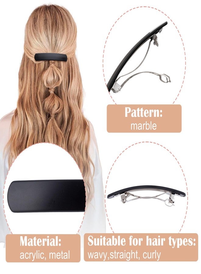 STSTR 4PCS French Barrette Hair Clips for Women, 2 Styles Small Tortoise Shell Hair Clip, Curved Frosted Thin Hair Flat Hair Accessories for Women (Black, Reddish Brown) - Image 3